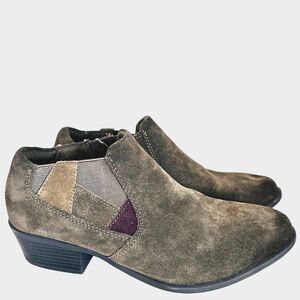 Earth Origins Ankle Booties 10 Wide Patchwork Casual Basic Side Zip Olive Green